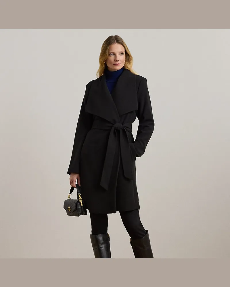 Ralph Lauren Mantel mit Gürtel und übergroßem Kragen Black