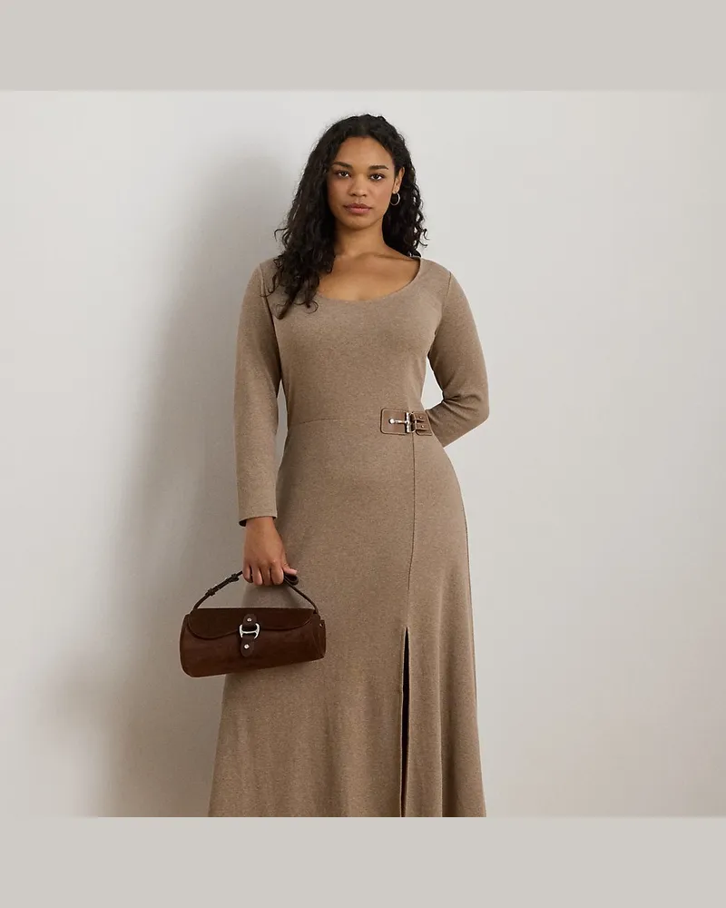 Ralph Lauren Plus Größen - Geripptes Midikleid mit Schnalle Tan