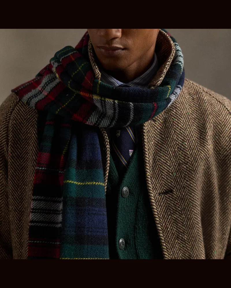 Ralph Lauren Karierter Patchwork-Schal mit Wolle Red