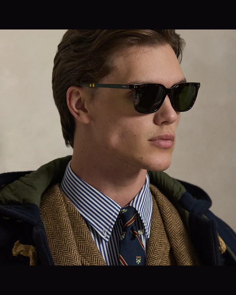 Ralph Lauren Eckige Sonnenbrille mit Rugbystreifen Brown
