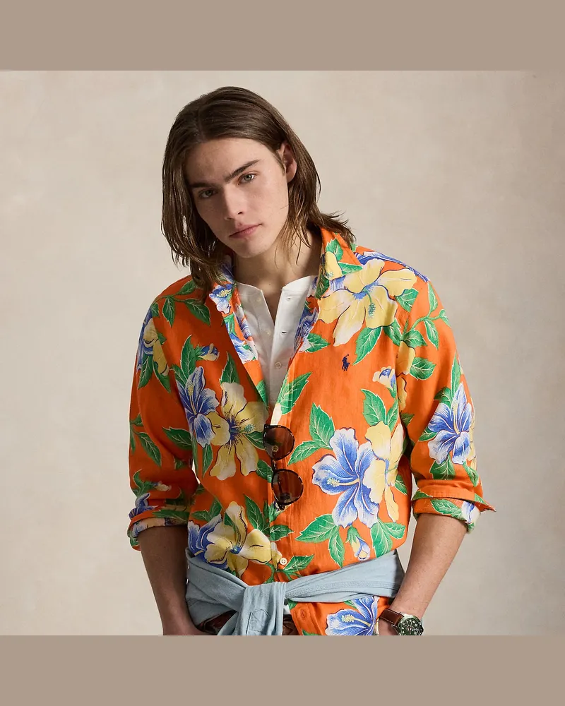 Ralph Lauren Classic-Fit Leinenhemd mit Tropenmuster Orange