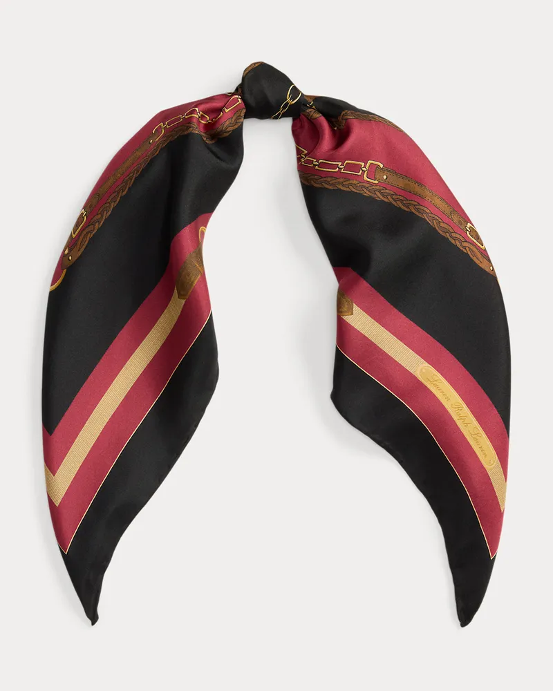 Ralph Lauren Quadratisches Seidentuch mit Reitermotiv Black