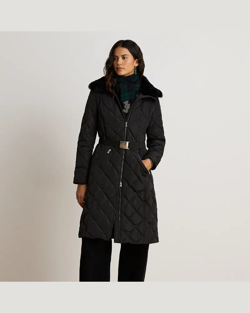 Ralph Lauren Gesteppter Daunenmantel mit Gürtel Black