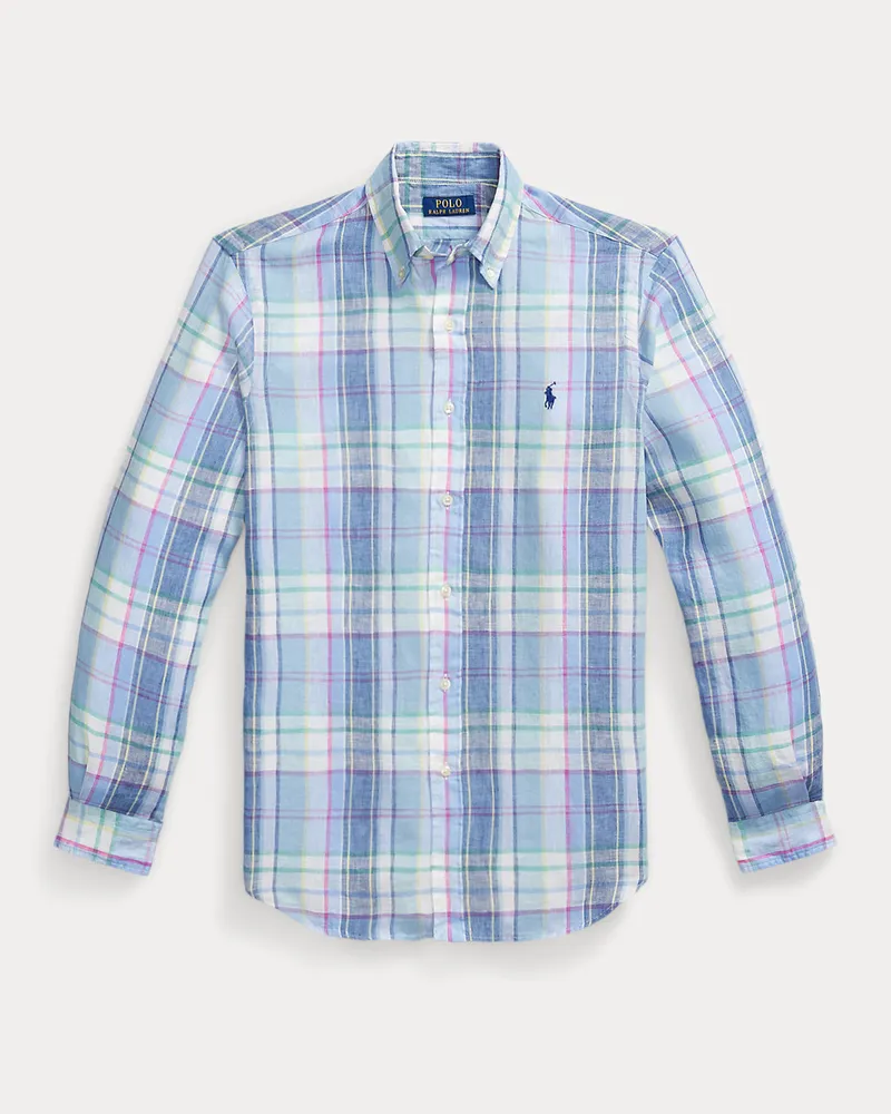 Ralph Lauren Kariertes Custom-Fit Hemd aus Leinen Blue