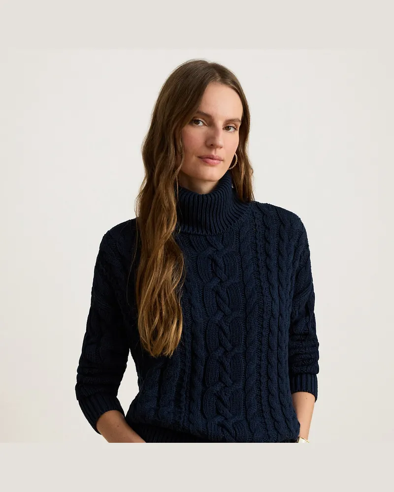 Ralph Lauren Zopfmusterpullover mit Rollkragen Blue