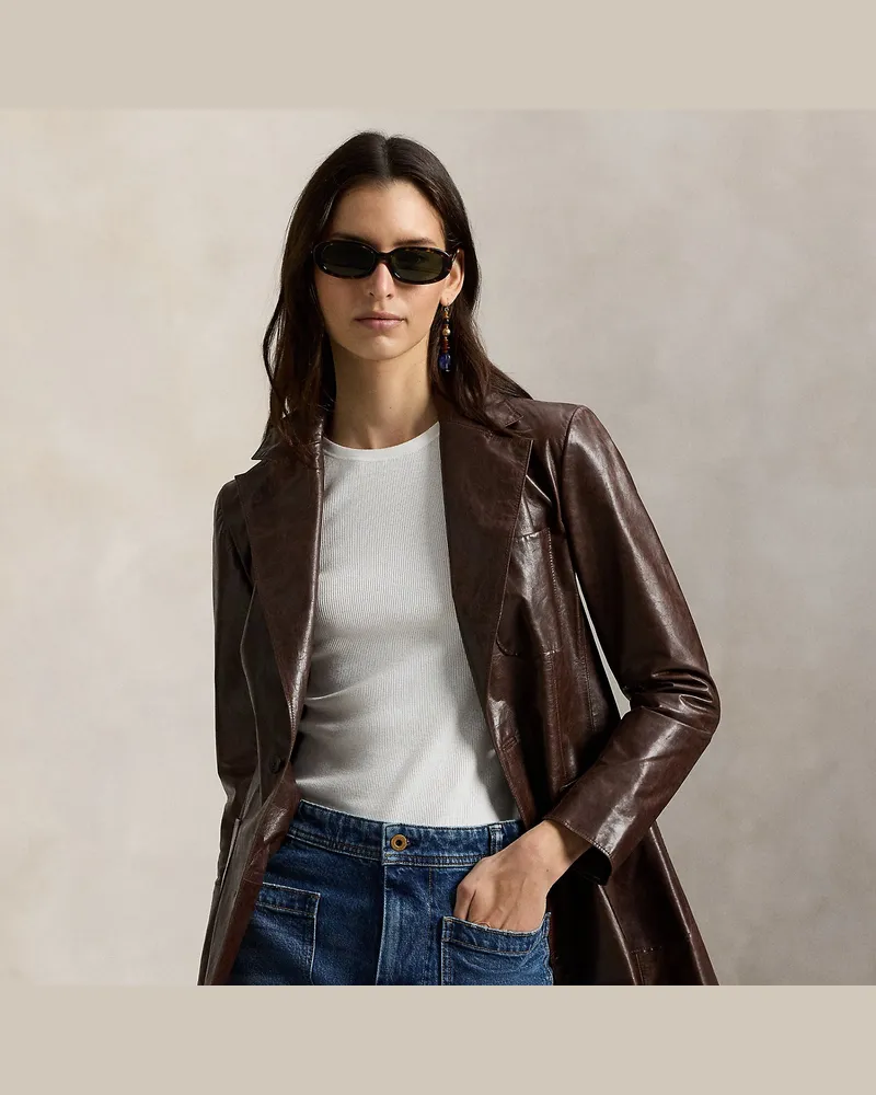 Ralph Lauren Einreihiger Blazer aus Leder Brown