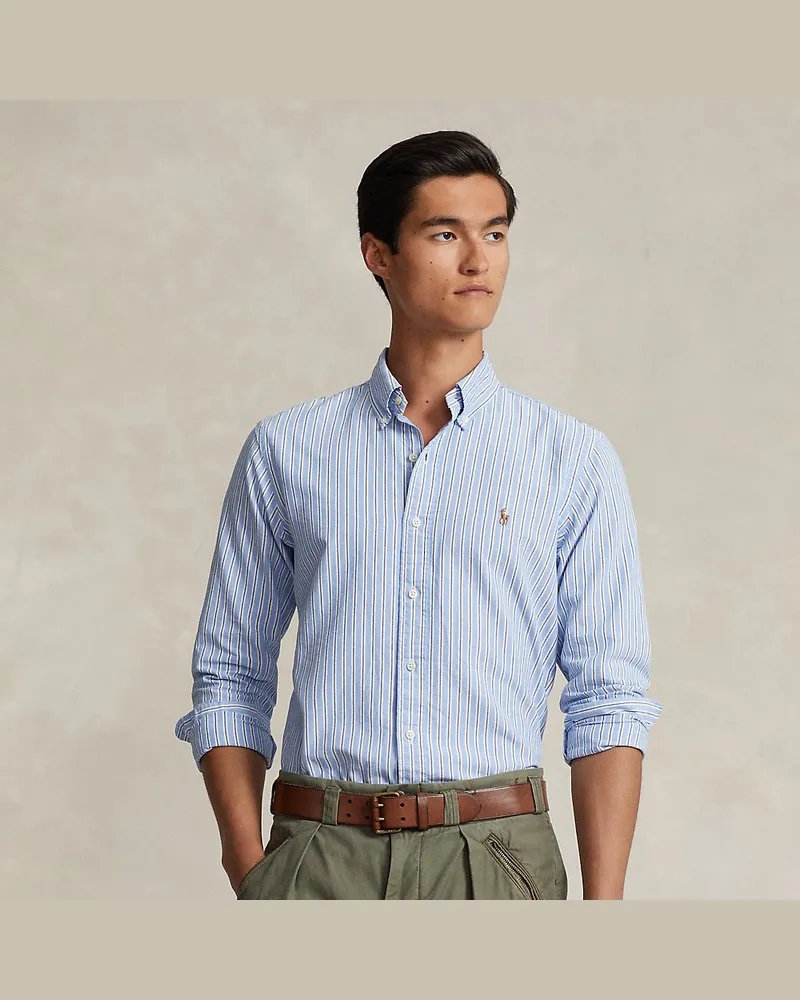 Ralph Lauren Gestreiftes Custom-Fit Oxfordhemd Blue