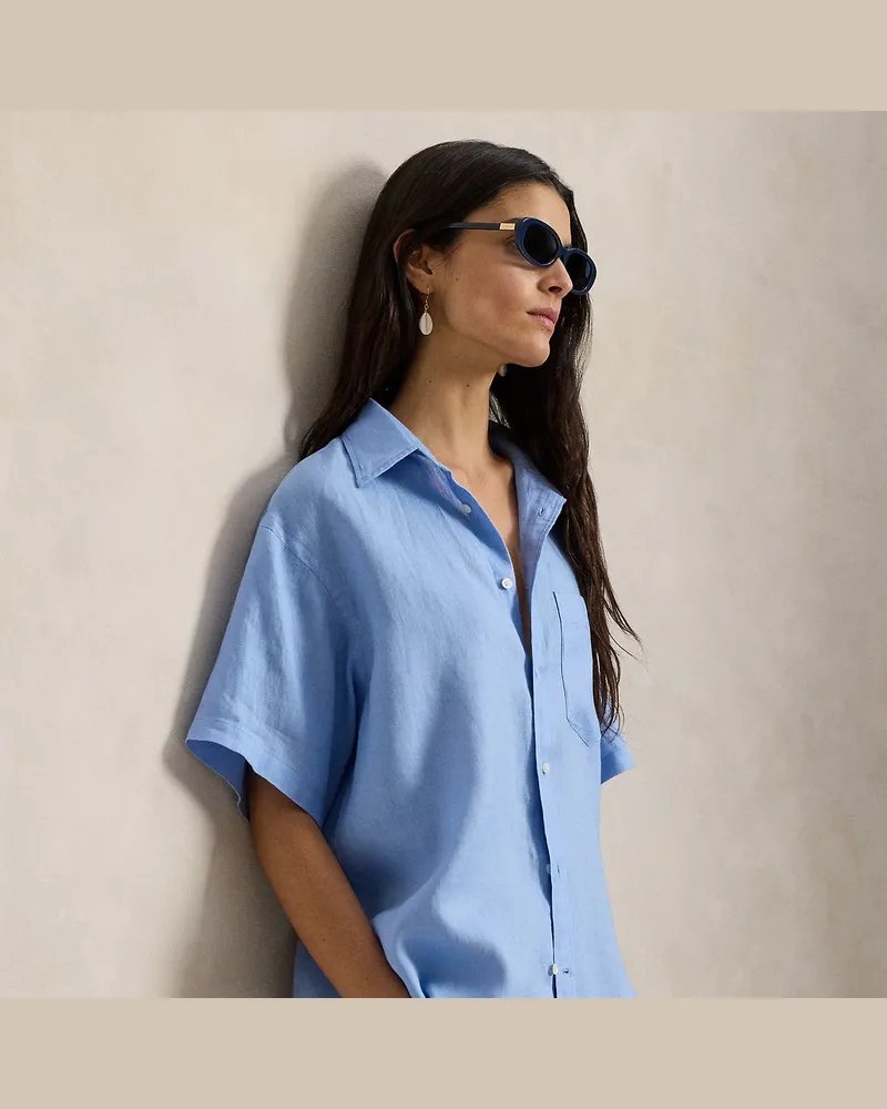 Ralph Lauren Kurzärmliges Oversize-Fit-Leinenhemd Blue