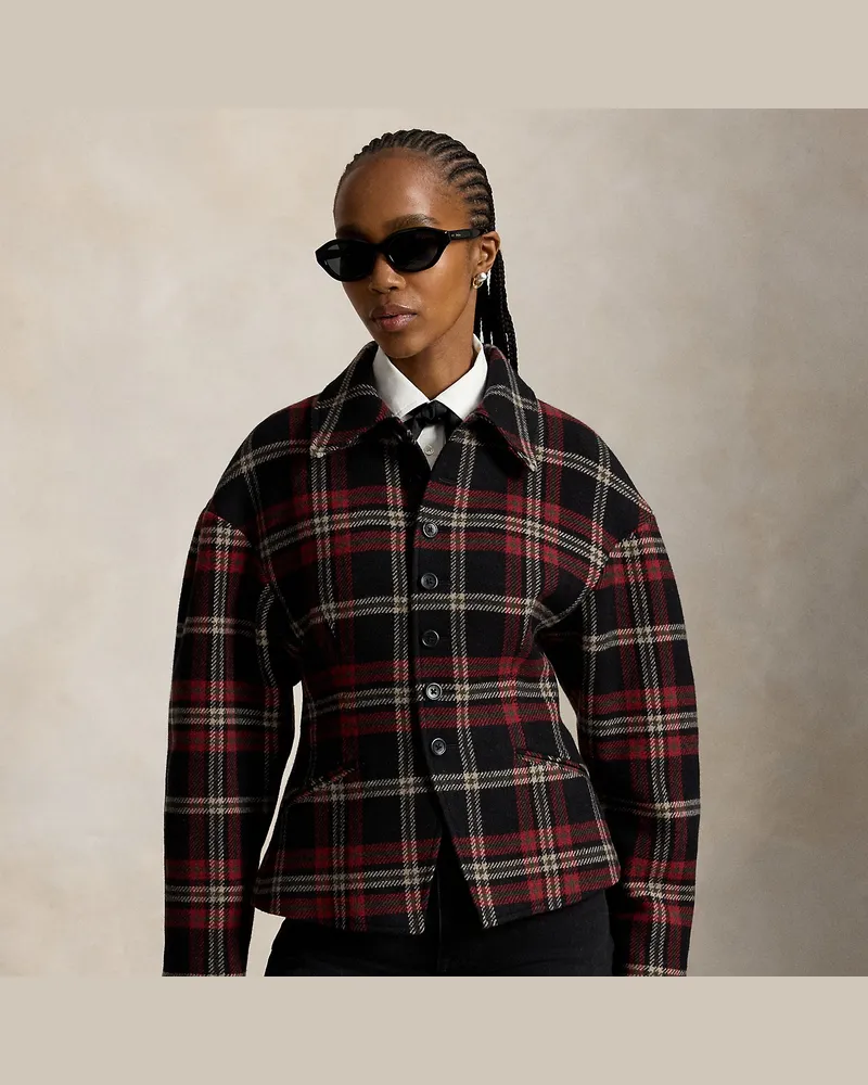 Ralph Lauren Figurbetonte Tweedjacke mit Karomuster Red