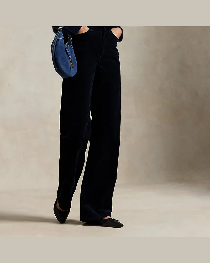 Ralph Lauren Baumwollkordsamt-Hose mit weitem Bein Blue
