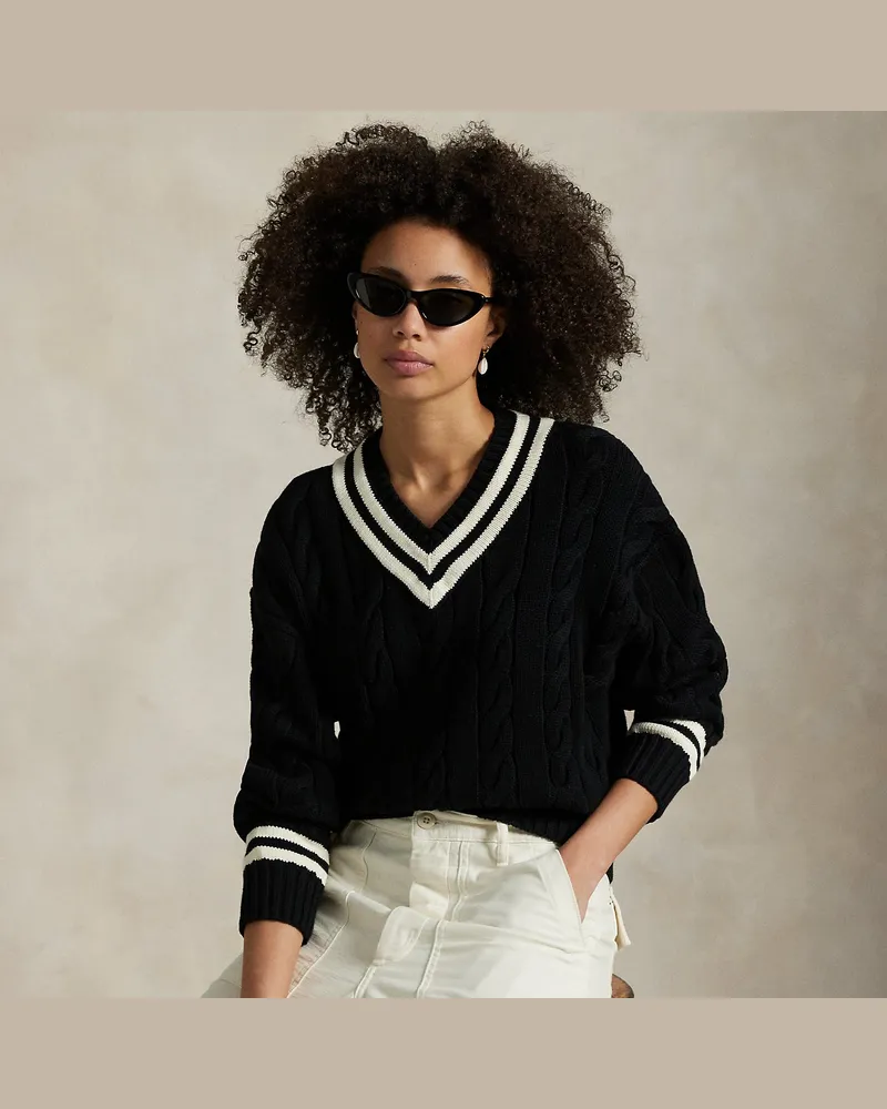 Ralph Lauren Baumwoll-Cricketpullover in Aran-Strick Black