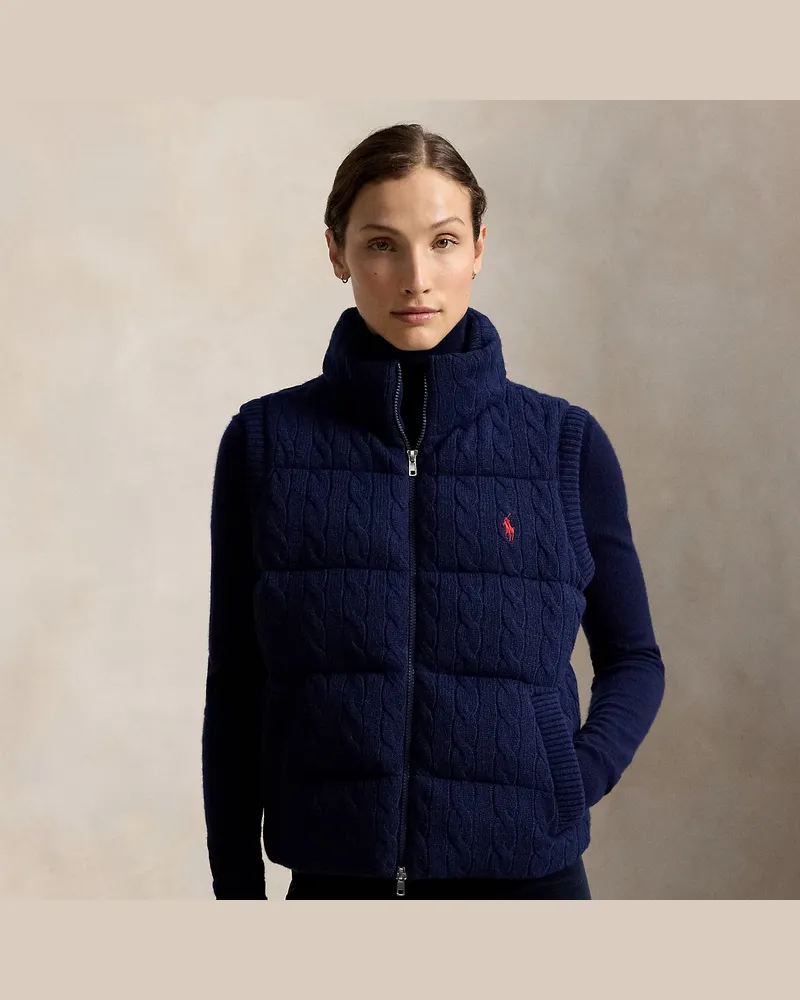 Ralph Lauren Woll-Kaschmir-Weste mit Zopfmuster Blue