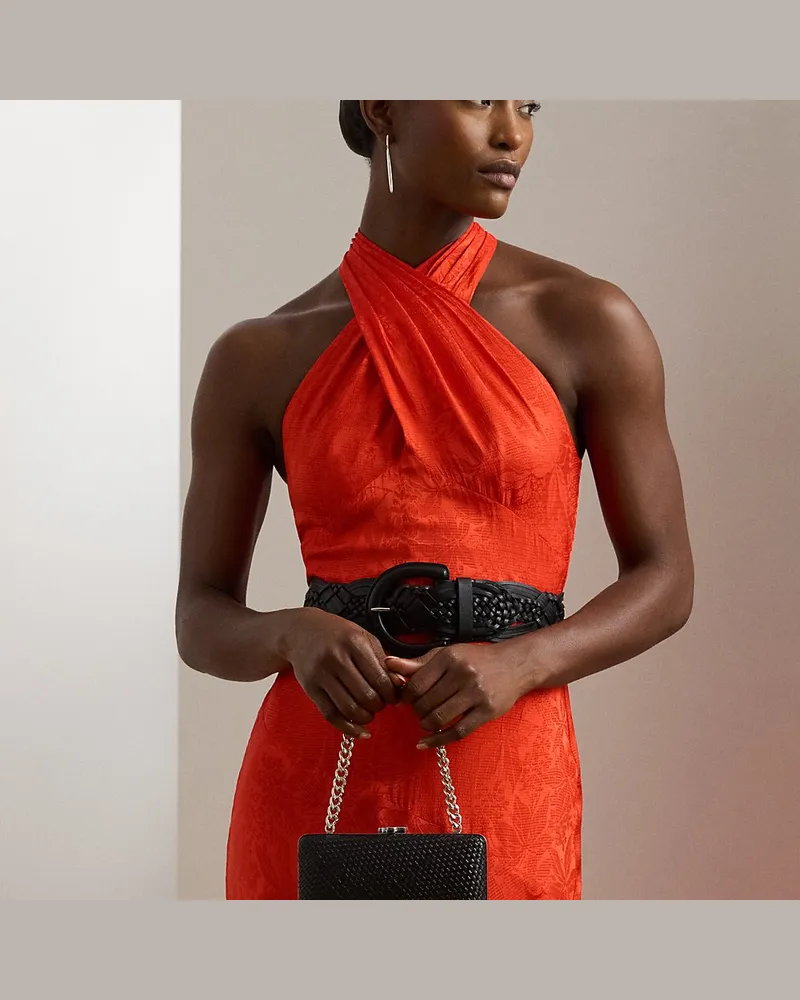 Ralph Lauren Kleine Clutch Franki aus gewebtem Leder Black