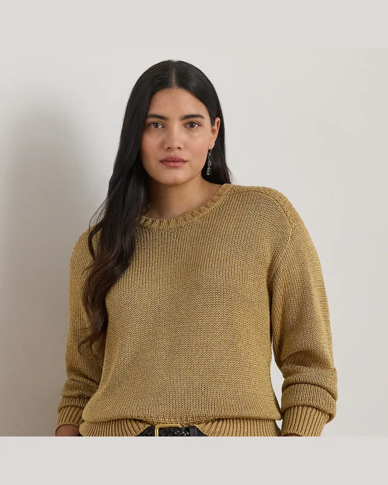 Ralph Lauren Plus Größen - Metallic-Rundhalspullover mit Baumwolle Gold