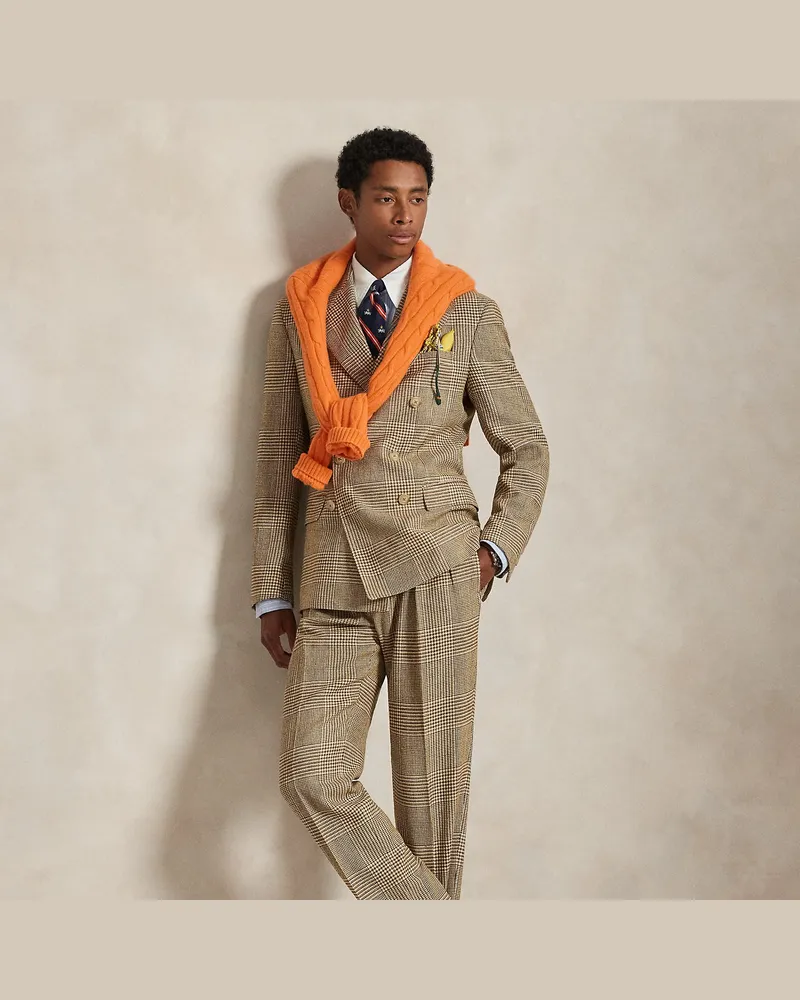 Ralph Lauren Glencheck-Anzughose mit Bundfalten Brown