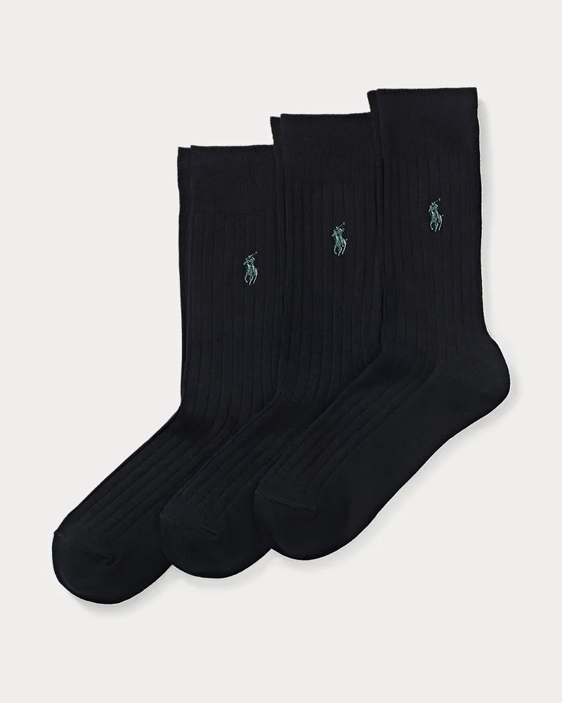 Ralph Lauren 3er-Pack gerippte Crew-Socken Black
