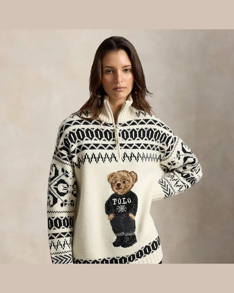 Ralph Lauren Woll-Kaschmir-Pullover mit Ski Polo Bear White