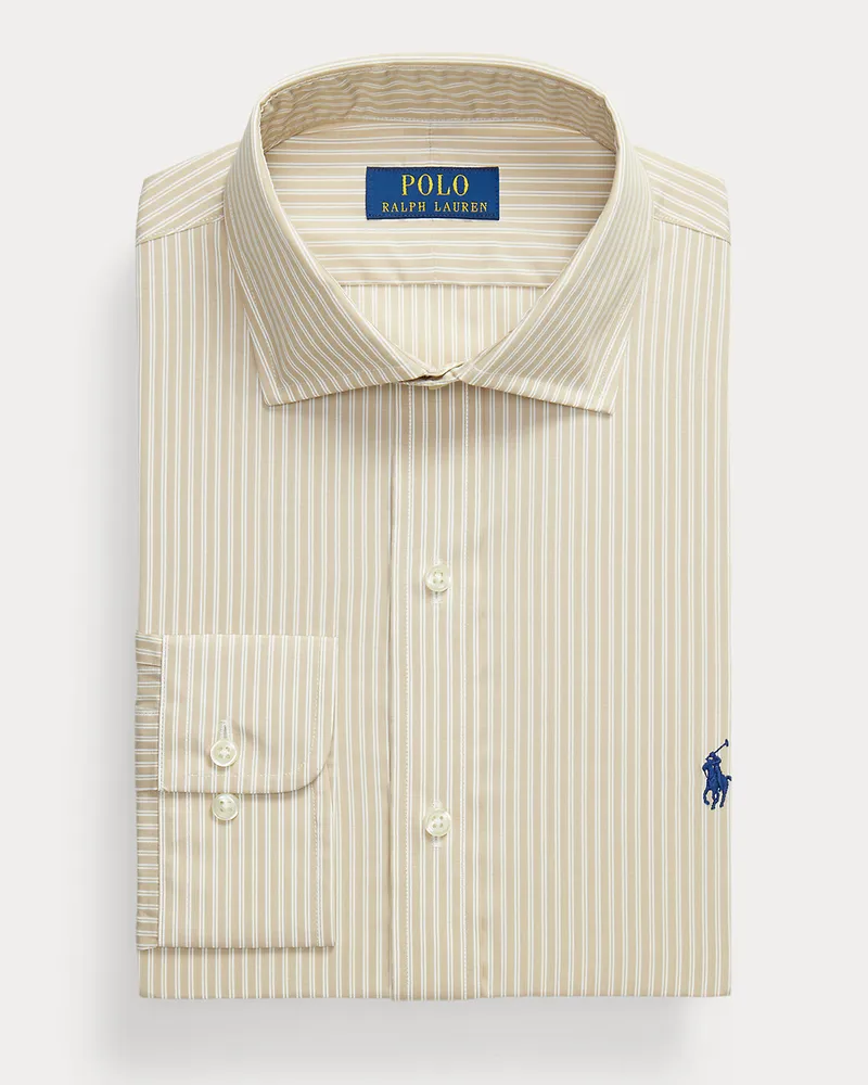Ralph Lauren Gestreiftes Custom-Fit Popelinehemd Tan