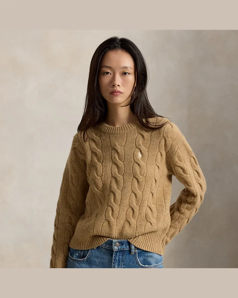 Ralph Lauren Woll-Kaschmir-Pullover mit Zopfmuster Tan