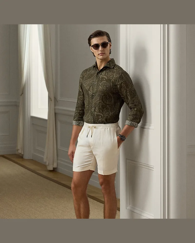 Ralph Lauren Handgeschneiderte Seiden-Leinen-Shorts Cream