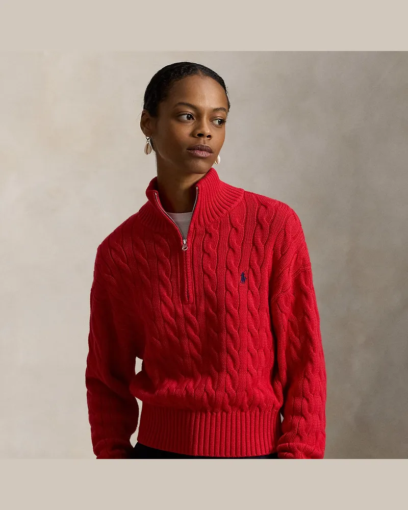 Ralph Lauren Baumwollpullover mit Zopfmuster Red