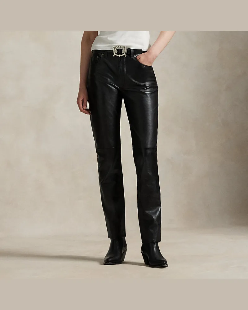 Ralph Lauren Relaxed-Straight-Fit Hose aus Lammleder Black