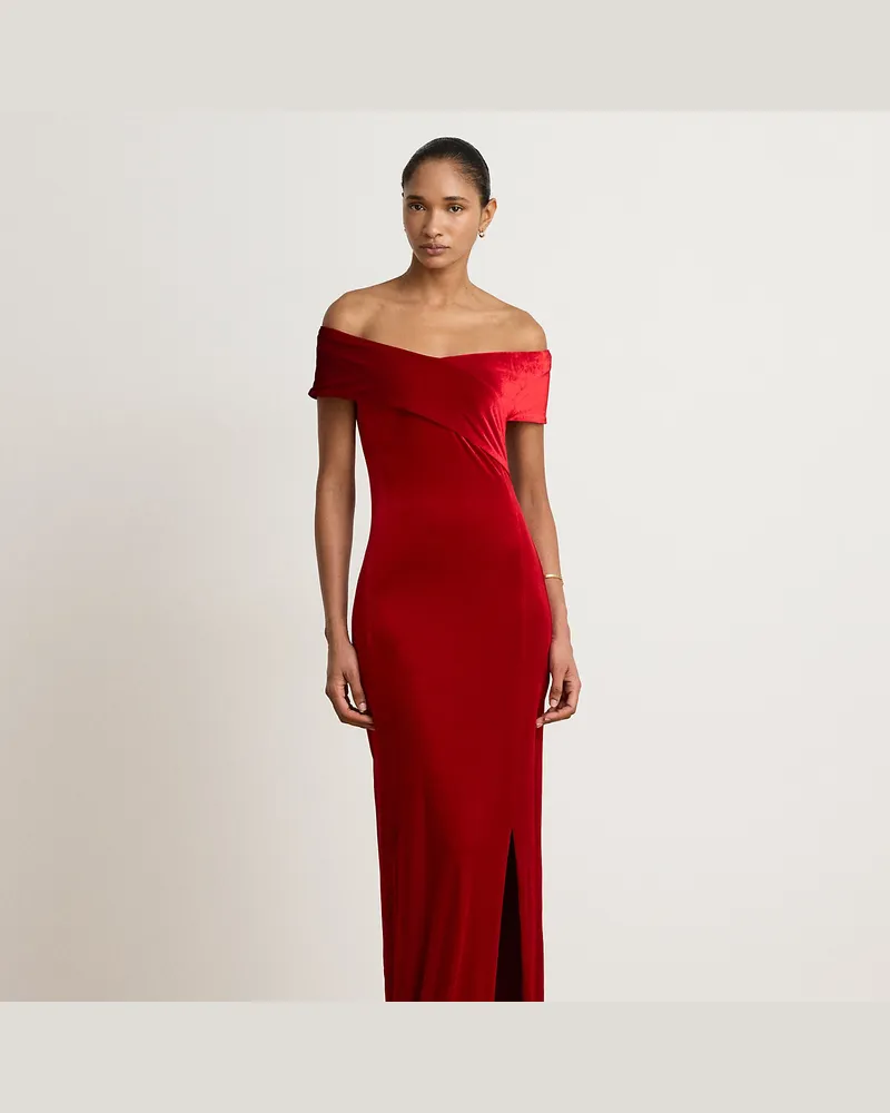 Ralph Lauren Schulterfreies Kleid aus Stretchsamt Red