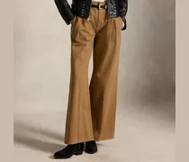 Baumwoll-Bundfaltenhose mit weitem Bein