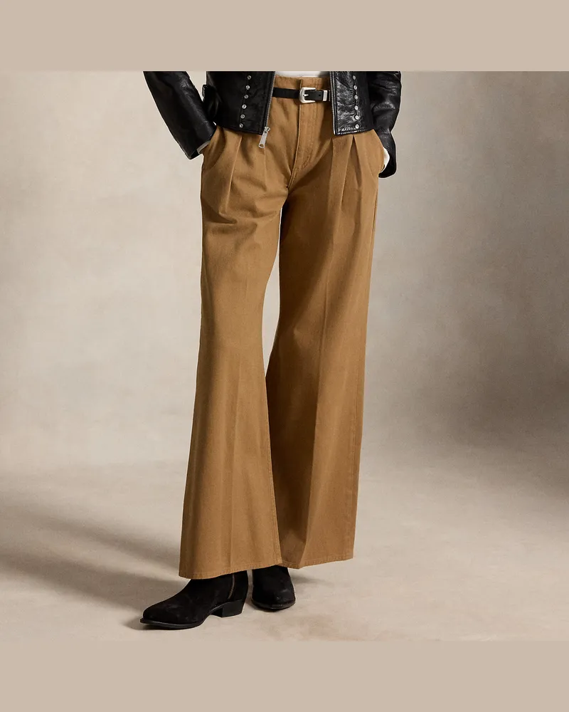 Ralph Lauren Baumwoll-Bundfaltenhose mit weitem Bein Tan