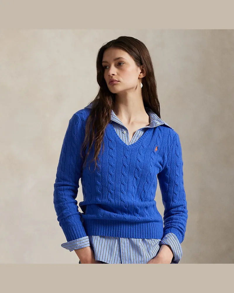 Ralph Lauren Woll-Kaschmir-Pullover mit Zopfmuster Blue