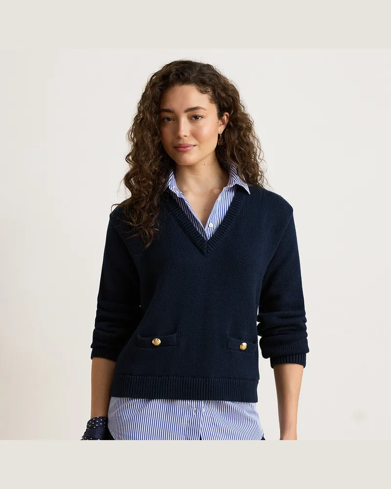 Ralph Lauren Lagenlook-Baumwollpullover mit Knöpfen Blue