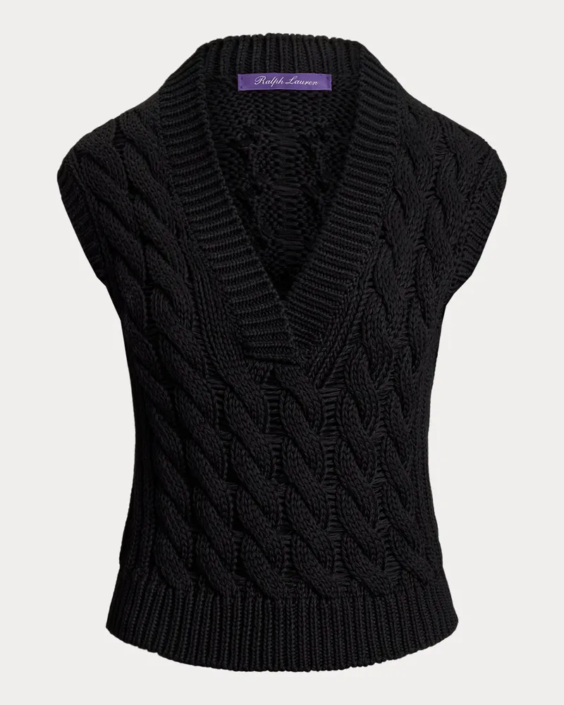 Ralph Lauren Baumwoll-Seiden-Pullunder mit Zopfmuster Black