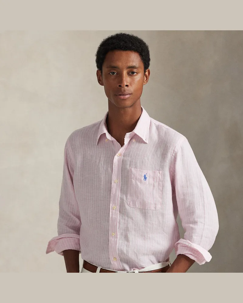 Ralph Lauren Gestreiftes Custom-Fit Leinenhemd Pink