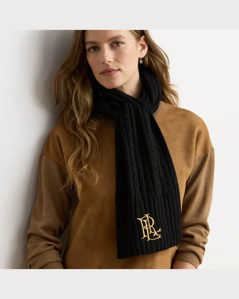 Ralph Lauren Zopfmusterschal mit gesticktem Logo Black