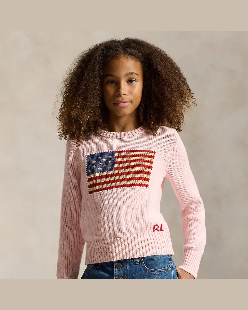Ralph Lauren Baumwoll-Rundhalspullover mit US-Flagge Pink