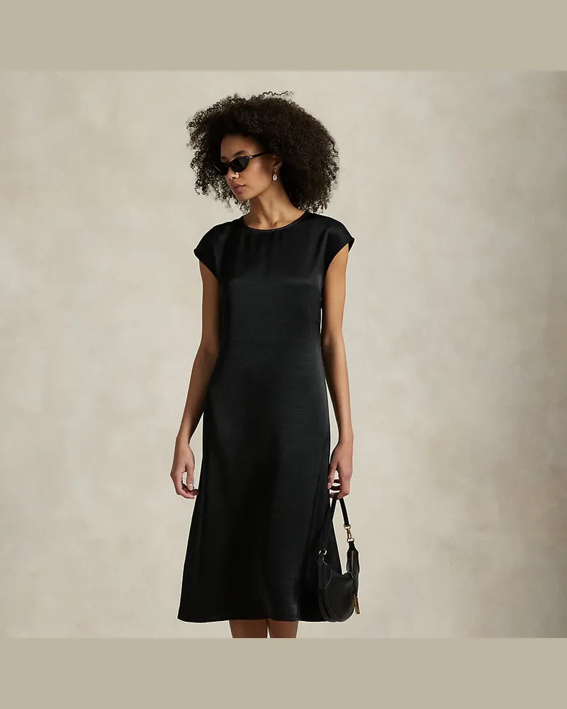 Ralph Lauren Satinkleid mit Flügelärmeln Black