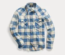 Slim-Fit Karo-Westernhemd in Indigo