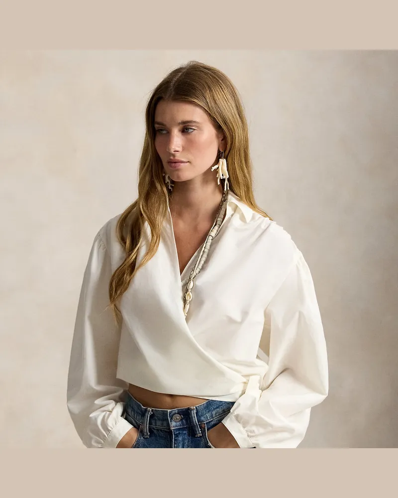 Ralph Lauren Wickelbluse aus Baumwoll-Seiden-Gewebe Cream