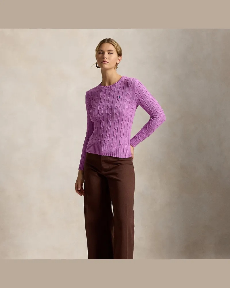Ralph Lauren Baumwoll-Rundhalspullover mit Zopfmuster Pink