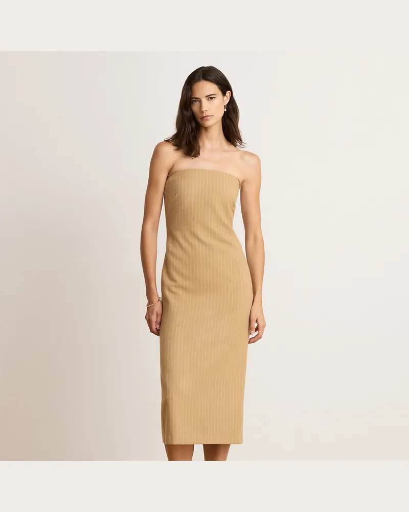 Ralph Lauren Trägerloses Kleid mit Nadelstreifen Tan