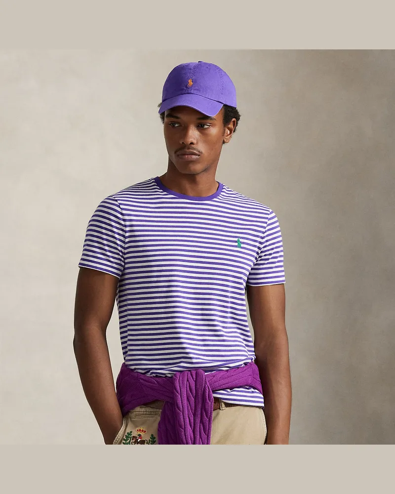 Ralph Lauren Gestreiftes Custom-Slim-Fit T-Shirt Purple