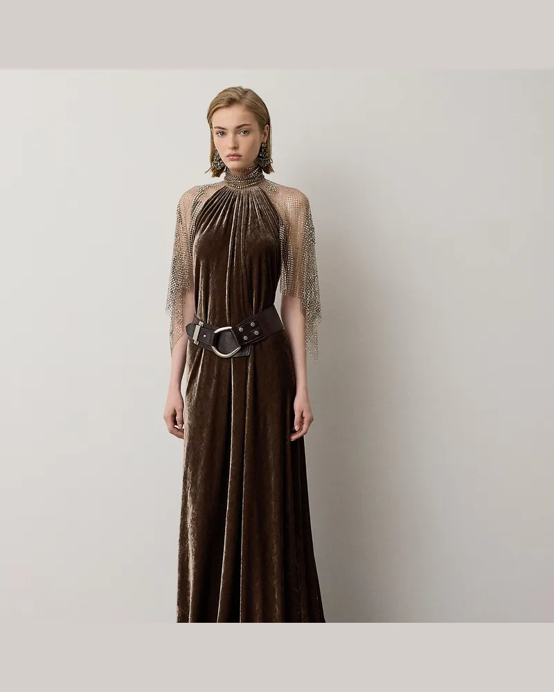 Ralph Lauren Abendkleid Willow aus Velours Brown