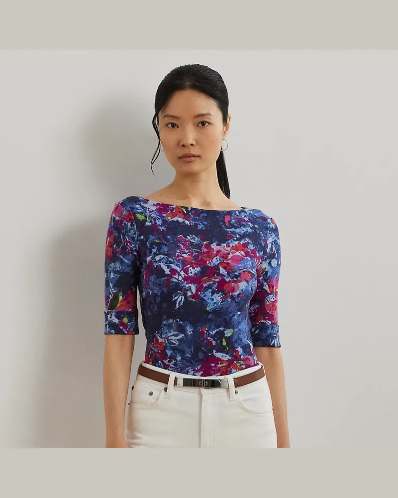 Ralph Lauren Baumwoll-T-Shirt mit U-Boot-Ausschnitt Blue
