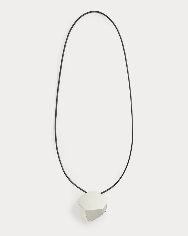 Ralph Lauren Geometrische silberfarbene Lederkette Grey