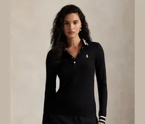 Geripptes Slim-Fit Langarm-Poloshirt