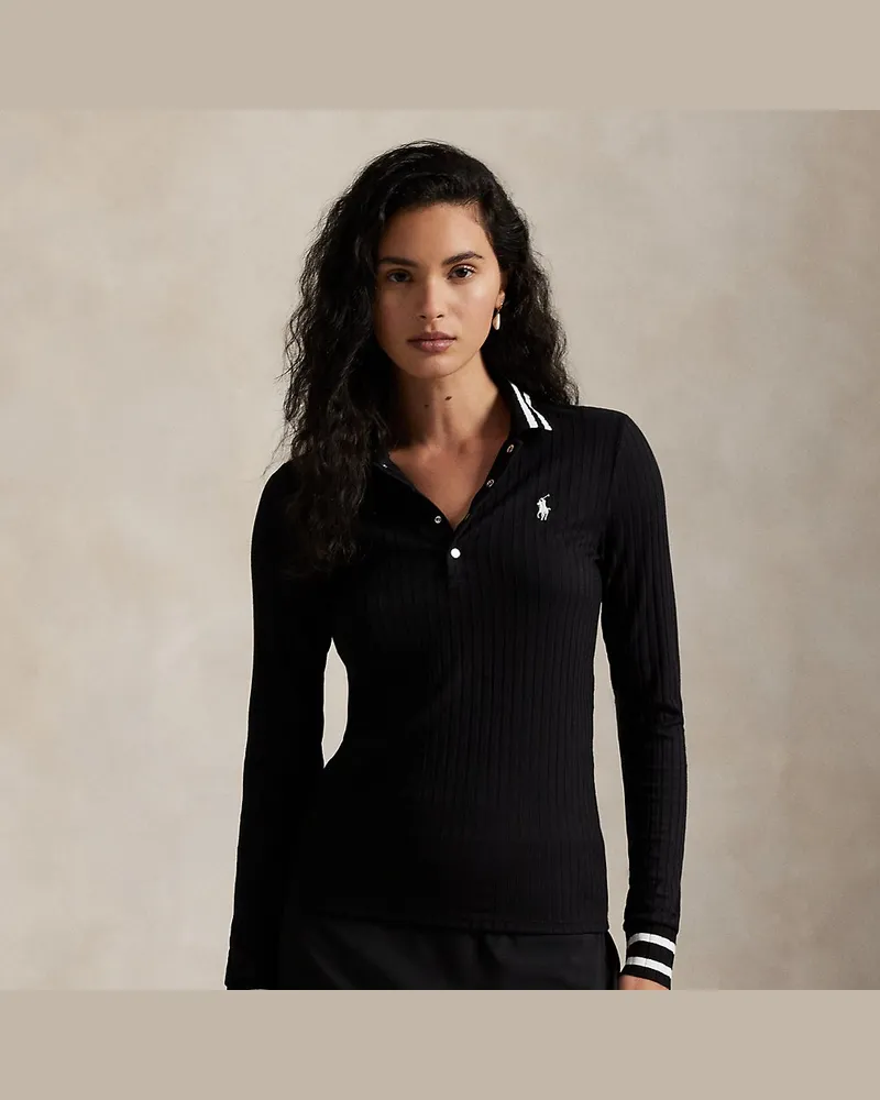 Ralph Lauren Geripptes Slim-Fit Langarm-Poloshirt Black