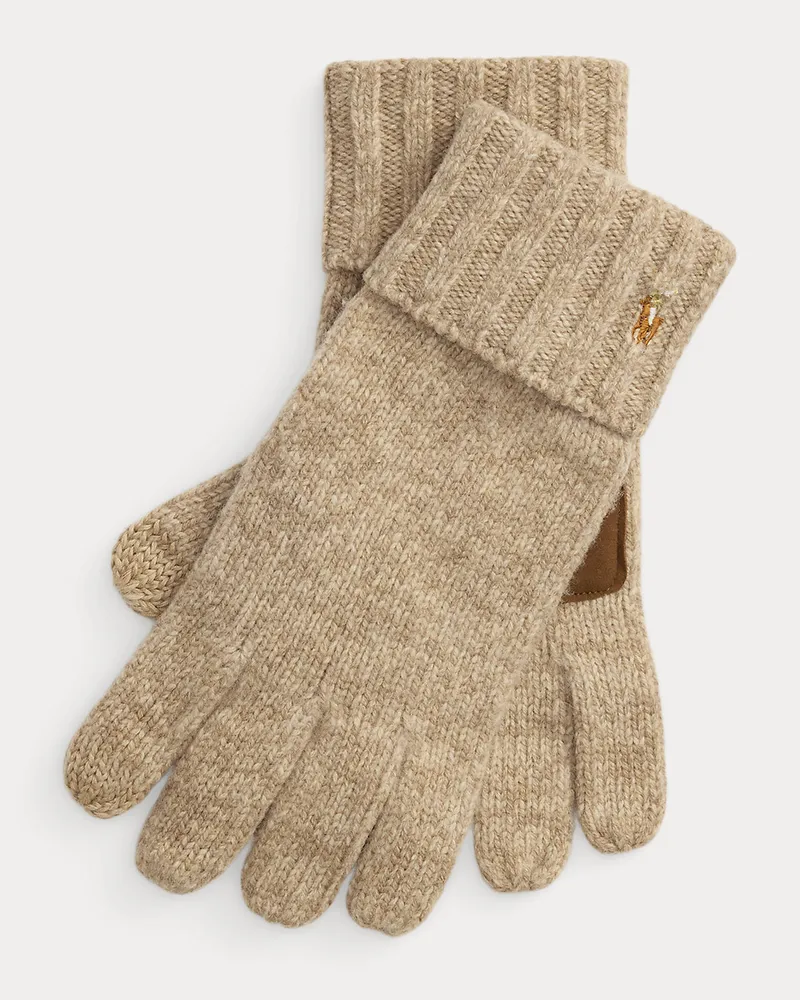 Ralph Lauren Touchscreen-Wollhandschuhe mit Leder Tan