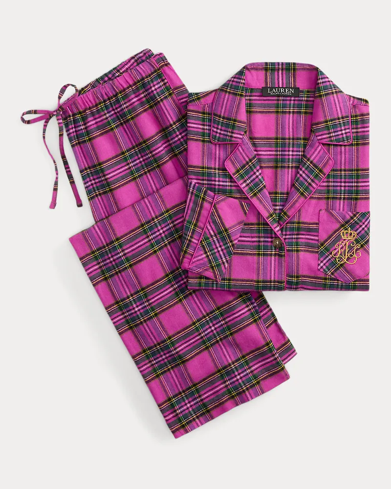 Ralph Lauren Karierter Pyjama aus angerautem Twill Pink