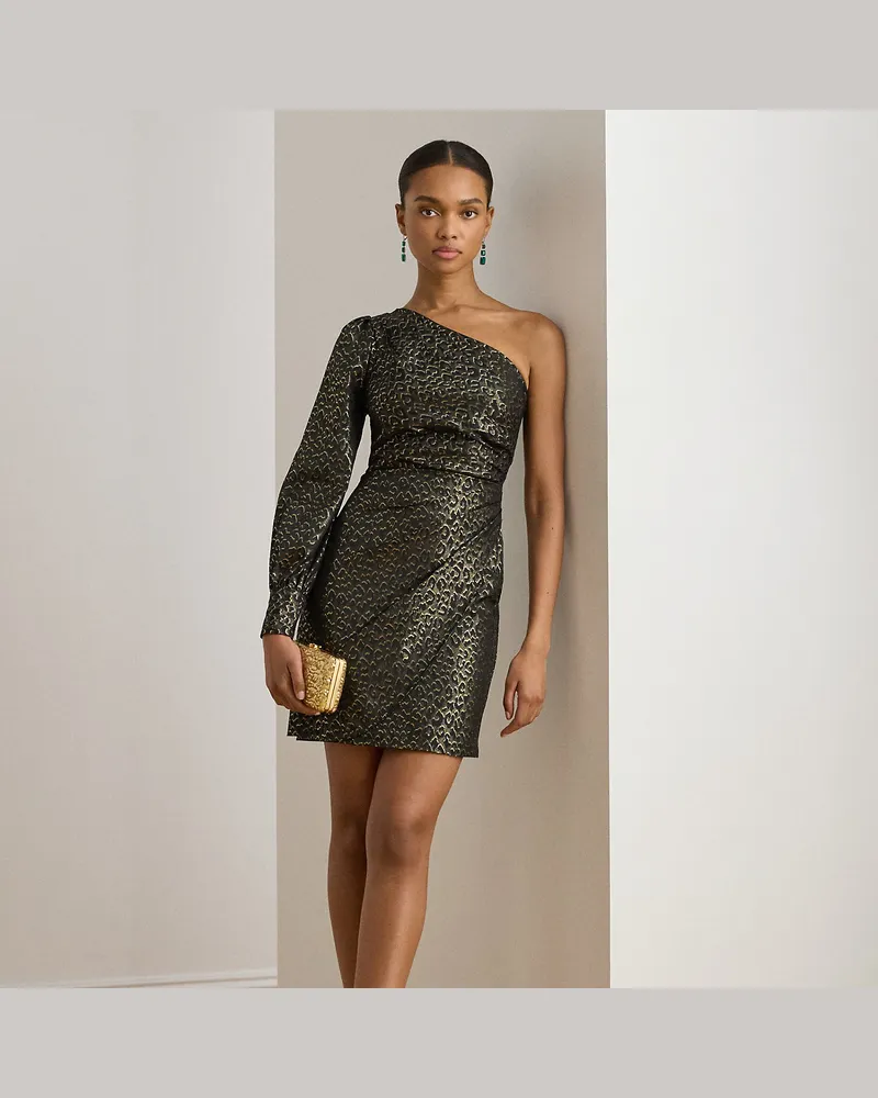 Ralph Lauren Einschultriges Ozelot-Cocktailkleid Black