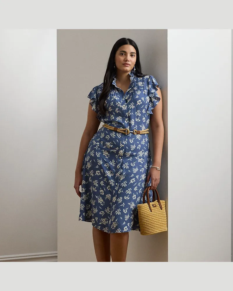 Ralph Lauren Plus Größen - Geblümtes Georgette-Hemdkleid mit Gürtel Blue